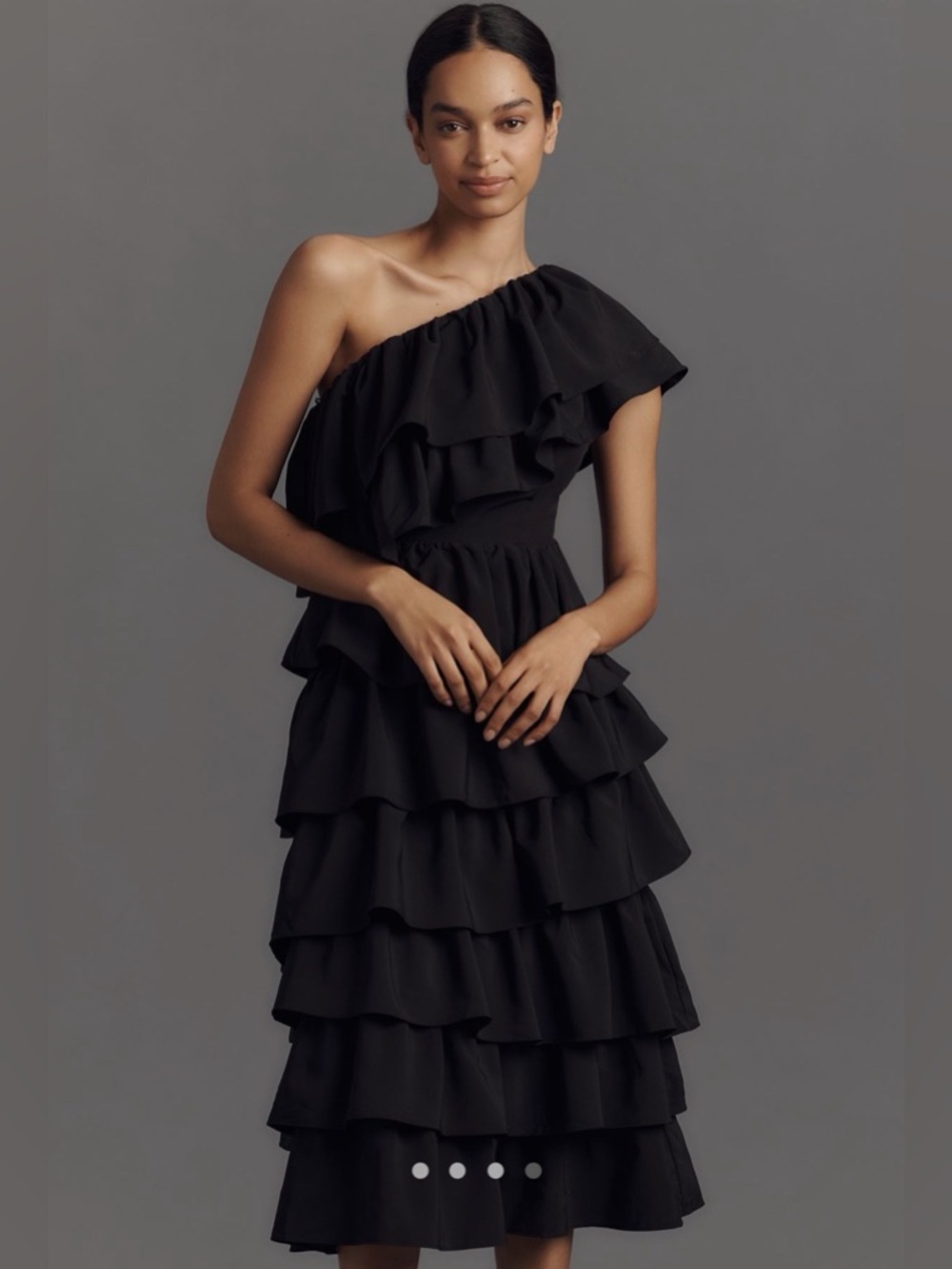 Endless Rose One-Shoulder Ruffled A-Line Midi Dress